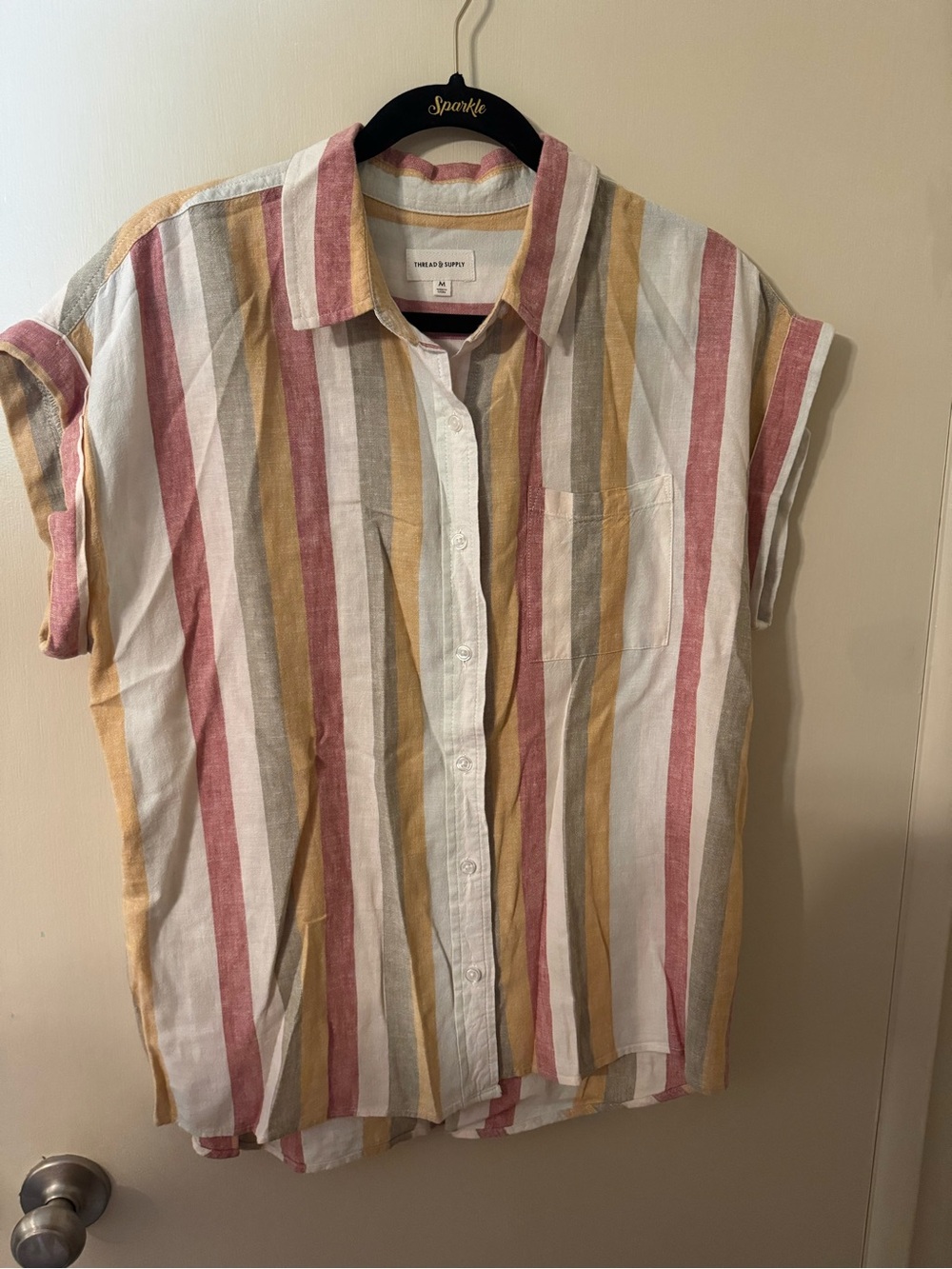 Thread & Supply Short-Sleeve Button Shirt in Pink, Yellow, Cream, Gray